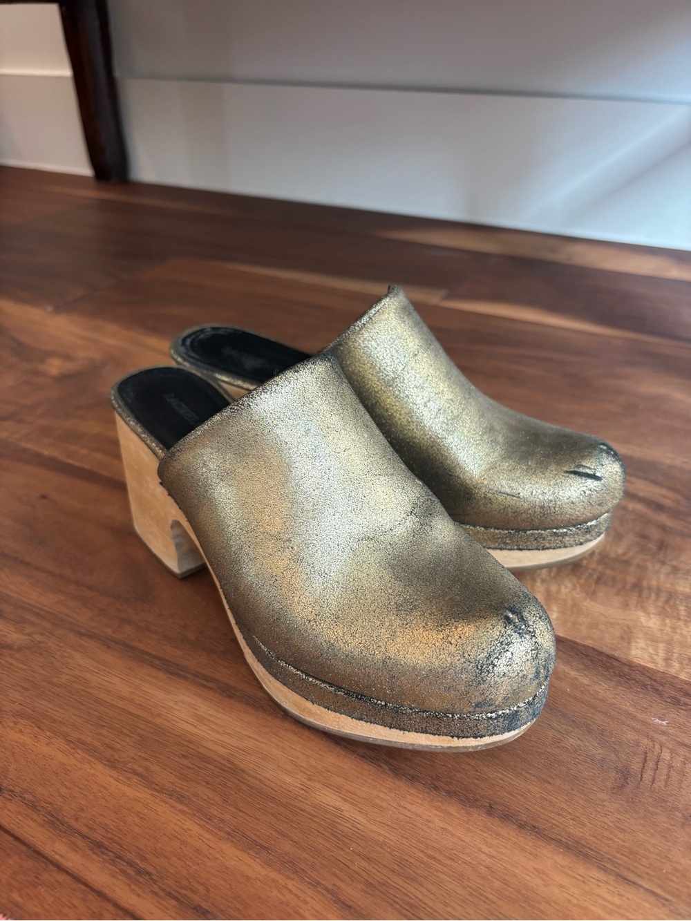 Rachel Comet Metallic Gold Leather Clog Heels - Women's Slip-On Mules